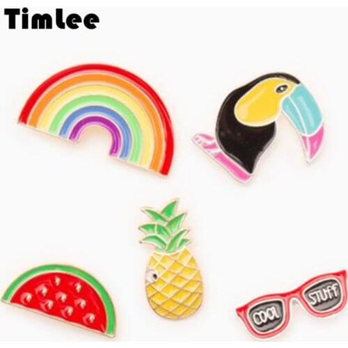 Timlee X021 Free shipping Cute Fruit Sunglass Rainbow Woodpecker Pineapple Watermelon Brooch Pins,Fashion Jewelry Wholesale