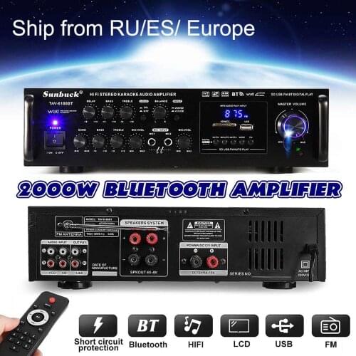Powerful 2000W 110V 220V bluetooth 4ohm Stereo Audio Power HiFi Amplifier Karaoke Amplifier+RC Support 2 MIC FM Power Amplifier
