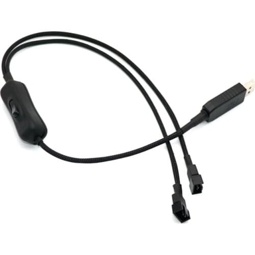 Angitu Speed 12V/5v Voltage Step-Up USB to Dual 3-Pin 4-Pin PC Fan Sleeved Power Adapter Cable With Switch - 60 cm