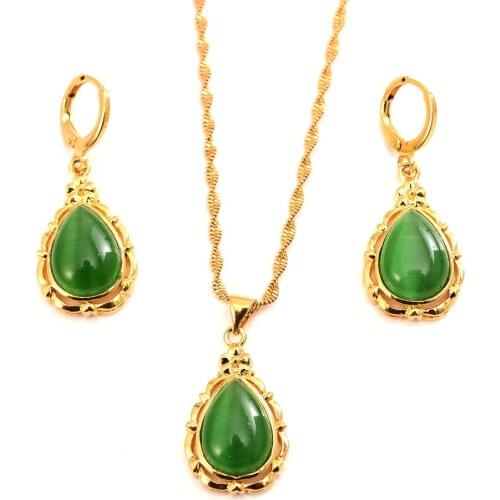 Gold African Dubai indian Waterdrop pendant necklace earrings Bridal jewelry sets for Women girl Wedding Party Jewelry Set gifts