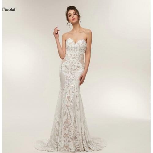 Vestido de noiva Sexy Evening Dresses Long 2018 Sequin Lace Strapless Prom Dresses vestido de festa Party Dresses Lace Up Back