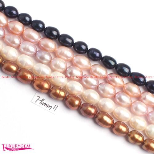 High Quality 7-8mm Multicolor Natural Freshwater Pearl Oval Shape DIY Gems Loose Beads Strand 15" Jewelry Making wj421