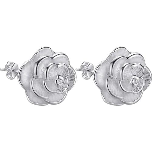 Wholesale Silver Color Earring For Woman Ladies Fashion Jewelry Bright Peony Flowers /augajlna Alrajcya AE283