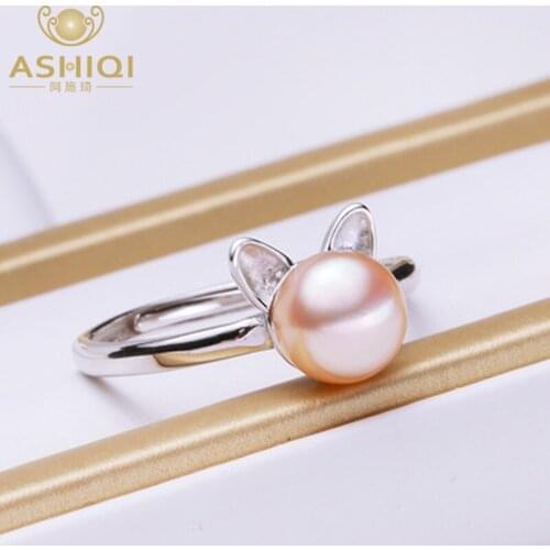 ASHIQI Real 925 Sterling Silver Ring for Women Natural Freshwater Pearl Jewelry Gift