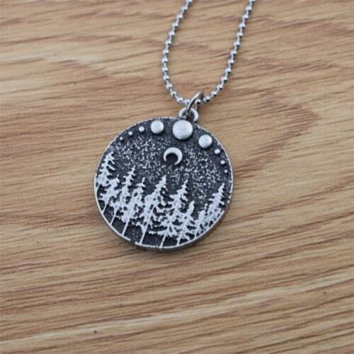12pcs Sun Moon Forest Necklace Engraved Natural Scenery Wanderlust Jewelry