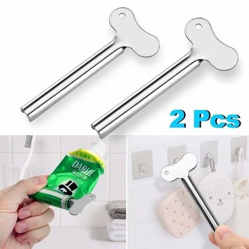 2pcs Stainless Steel Toothpaste Squeezer Bathroom Accessories Facial Cleanser Toothpaste Tube Rolling Press Squeezer Dispenser