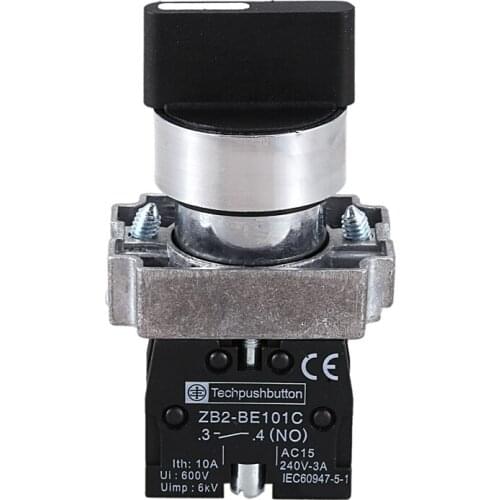 22mm Latching 2 NO 3-Position Rotary Selector Select Switch ZB2-BE101C Black