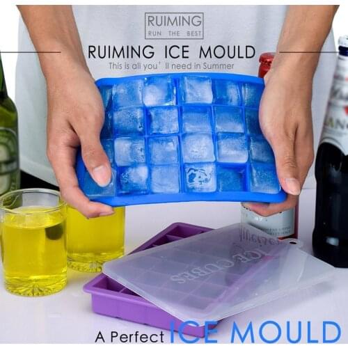 24 Grid Silica Ice Cube Maker Trays With Removable Lids For Ice Cream Cold Drinks Whiskey Cocktails Kitchen Tools Accessories