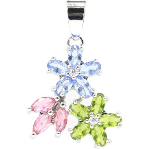 83x32mm 2020 Long Created Pink Tourmaline White CZ Gift For Womans Jewelry Making Silver Pendant