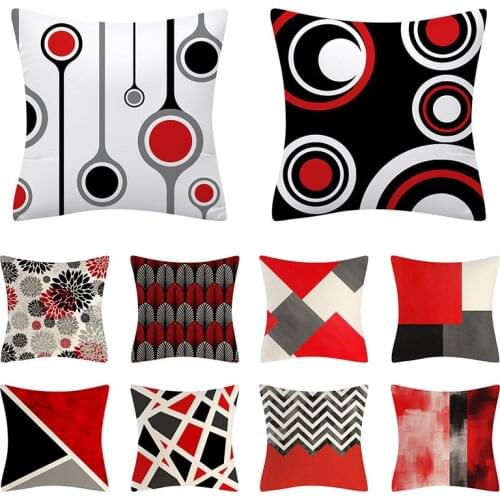 45x45cm Nordic Simple Cushion Cover Black Red Home Decorative Pillow Cases Line Pillows Covers Sofa Bed Cushion Cover Home Decor