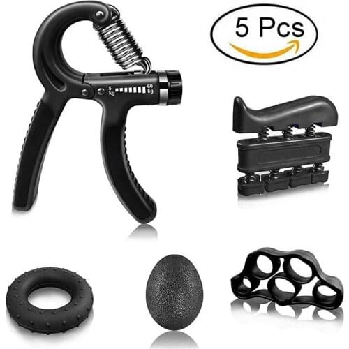 5 Pcs Hand Grips Strengthener Trainer Set Adjustable Gripper Fingers Exerciser Ball Stretch and Exercise Ring Finger Resistance