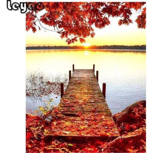 5D Diamond Painting Trestle View Mosaic Handmade Gift Rhinestones Picture Diamond Embroidery Autumn Sunset Landscape Kits