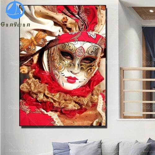 5d round square diamond embroidery red mask woman Diy full diamond painting stitch cross mosaic rhinestones Carnival home decor