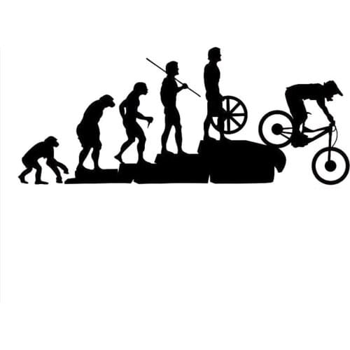 Car Stickers Human Evolution Bicycle Car Stickers Personalized PVC Decals Mountain Bike Shape Waterproof Black/white,23cm*10cm