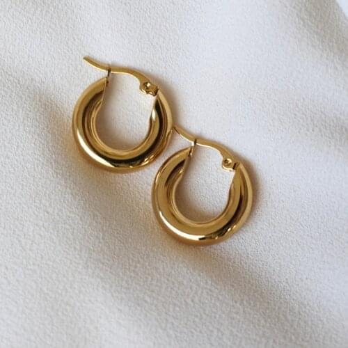 Tarnish Free 316L Stainless Steel Shiny Polish Chunky Hoop Earrings for Women Ladies Minimalist Circle Gold Earring