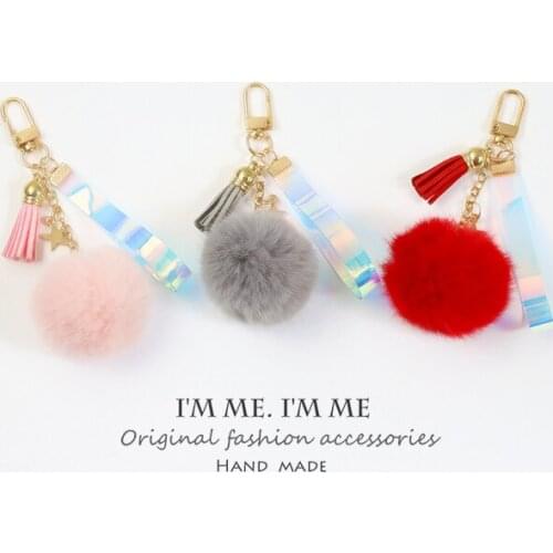 Ins lovely Fur ball Keychain For airpods Keychain protective cover pendant bag key rings
