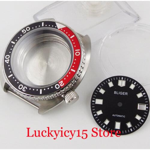 BLIGER 45mm Watch Case fitNH35A NH36 Alloy Insert Sapphire Crystal Metal Back Screwdown Crown Luminous Dial