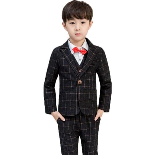 Kids Floral Wedding Suit Japanese Flower Boys Blazer Jacket Vest Pants Formal Dress Children Graduation Tuxedos Costume