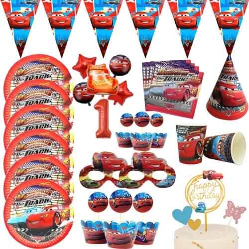 Disney Cars Lightning Mcqueen Baby Happy Birthday Party Supplies Decoration Set Disposable Tableware Tablecloth Plate Cup Banner