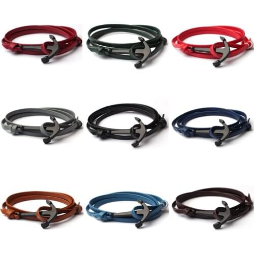 Eif Dock Balck Alloy Anchor Multilayer Leathers Bracelets & Bangles Fashion Retro Bracelet For Men Women Fashion Friendship Gift