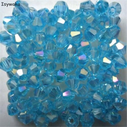 Isywaka Sale Lake blue AB 100pcs 4mm Bicone Austria Crystal Beads charm Glass Beads Loose Spacer Bead for DIY Jewelry Making