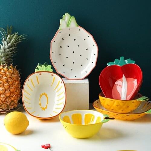 Ceramic Underglaze Cartoon Rice Bowl Household Cereal Fruit Salad Bowls Creative Fruit Shaped Plate Kitchenware Dish Handmade