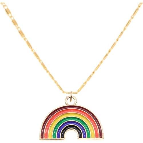 Classic Cute Colorful Rainbow Pendant Stainless Steel Necklace Long Chain Sweetheart For Women Man Girl girl Aesthetic Jewelry