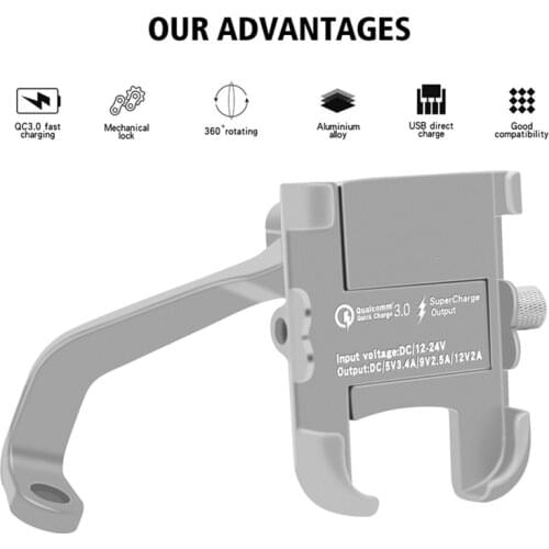 Motorcycle 3.0USB Aluminum Alloy Mobile Phone Bracket With Switch Rearview Mirror Mounting Bracket Cycling Accessories