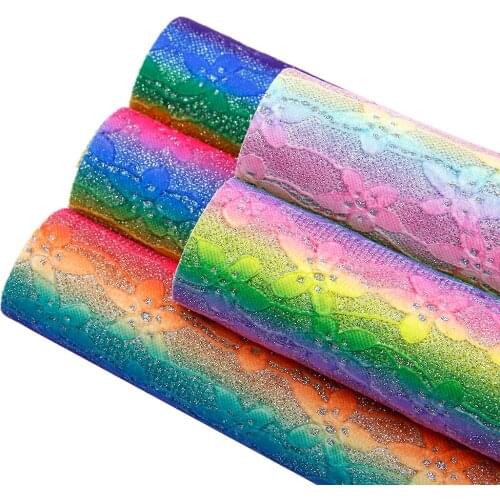 David accessories 20*33cm 1pcs Rainbow Fine Glitter Synthetic Leather Sheets DIY Crafts Faux Leather Fabric Decoration,1Yc8756