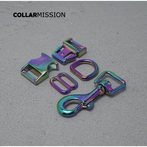 Metal buckle+adjust buckle+D ring+metal dog clasp/set)Engraved DIY dog collar rainbow 15mm webbing sewing parts high quality