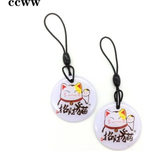 Cartoon Fortune Cat 13.56Mhz NFC UID Changeable S50 1K RFID Keyfobs Key Tag Fob Token Ring Access Control Card