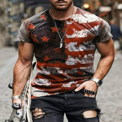 Mens Training Sweatshirt American Flag 3D Printing Short Sleeve Casual Striped Shirt Summer 2021 Polyester Material