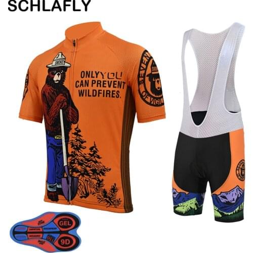 Men cycling suit Smokey bear orange cycling jersey +9d Silicon bib pants bike wear cycling clothing schlafly