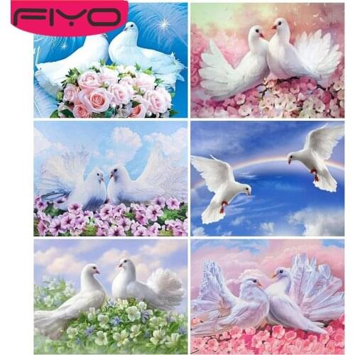 FIYO DIY 5D Diamond Painting Pigeon Cross Stitch Kit Full Square/Round Animal Diamond Embroidery Mosaic Rhinestone Home Decor