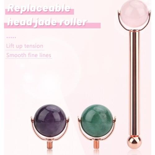 Jade Roller with Replacement Head Slimming Face Massage Lifting Vibrating Natural Jade Stone Facial Roller Facial Beauty Tool
