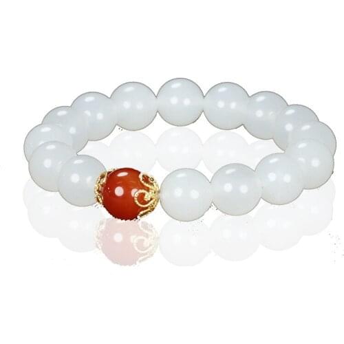Genuine Natural Jade Bracelet Women Fine Jewelry Bangle Real Xinjiang Hetian White Jades Beads Elastic Beaded Bracelets