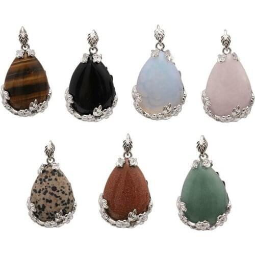 Vintage Tear Drop Natural Tiger Eye Crystal Black Stone Pendant Aventurine Quartz Pendulum for Jewelry Necklace Making 30*45mm