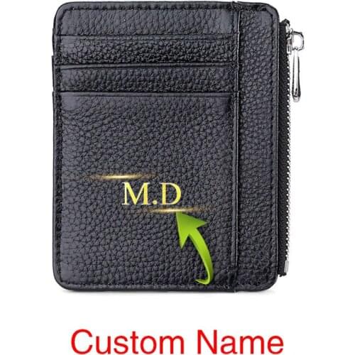 Free Engraved Durable Slim Card Holder Men Women Travel Bank Business Id Wallet Lady Zipper Multicolor Coin Purse Mini Money