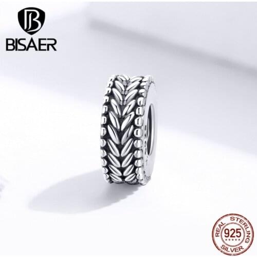 Silver Spacer Beads BISAER 925 Sterling Silver Simple Styles Wheat Grains Charms fit Original Charms for bracelet making ECC1452