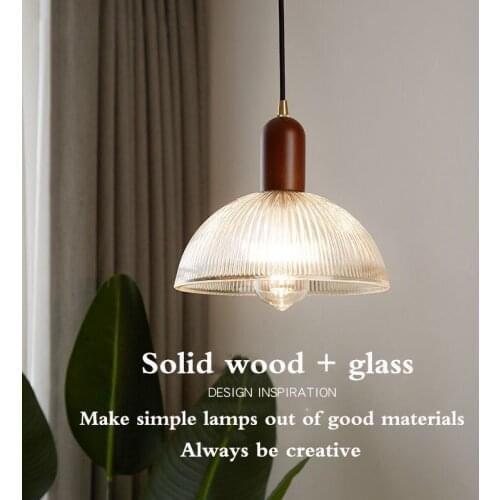 Nordic simple glass creative personality retro restaurant bar single head solid wood chandelier bedroom small chandelier
