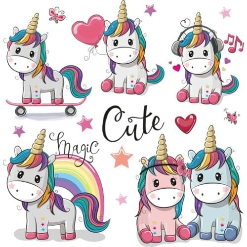 New Animal Patches Cute Unicorn Thermal Transfer For Clothing Stickers Washable Diy Patches For Kids T-shirts Heat Transfer Patc