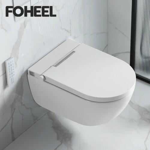FOHEEL One-Piece Intelligent Toilet Wall Hanging Elongated Remote Controlled Toilet Smart Toilet WC Bathroom Wall Hung Toilets