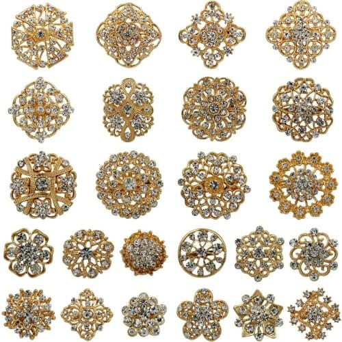 WEIMANJINGDIAN Brand Factory Price Lots of 24 Pcs Mixed Flower Brooches Set for DIY Wedding Bouquets Pins Accessories Kits