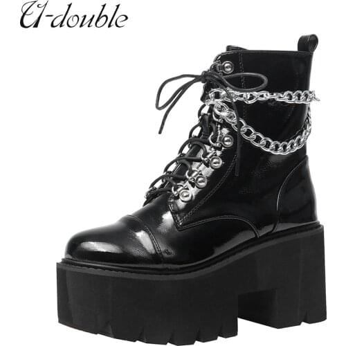 U-DOUBLE 2021 New Punk Women Boots Big Size 9 Gothic Style Ankle Boots Female High Heels Platform Fashion Thick Sole Woman Shoes