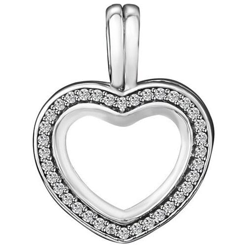 Clear CZ Love Heart Open Locket Pendant Charms for Women Chain Bracelets Sterling Silver 925 Jewelry Making Floating Dangle DIY