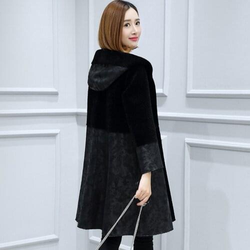 Sheep Shearling Jacket Women 2020 Autumn Winter Real Wool Fur Coats Hooded Double-faced Outwerwear Plus Size 4XL OT1780