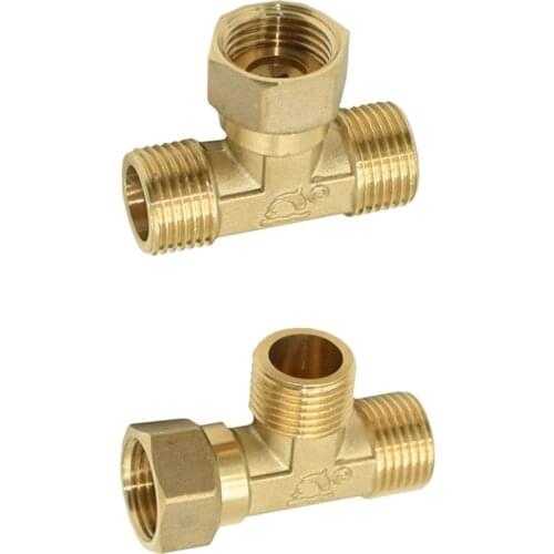 1/2 Inch Thread Tee Connector Brass T-Shaped 2-Way Water Splitter Copper Plumbing Adapter For Kitchen And Bathroom 1pcs