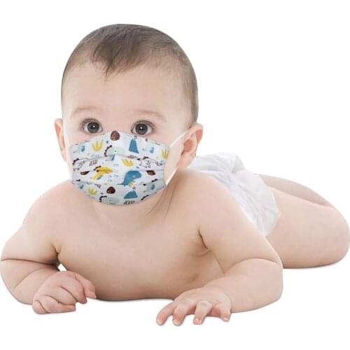 10PCS Baby Disposable Protection Mask 3 Layer Cartoon dinosaur print Face Mask With Nose Strip Bay Kids Earloop Bandage Masques