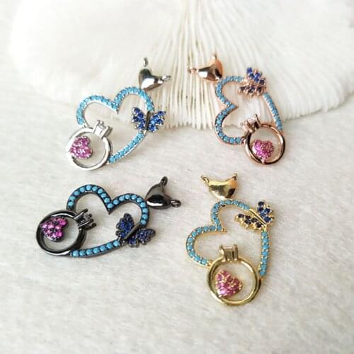 10Pieces CZ crystal heart shaped Double Bails Charm,CZ zircon Stone Micro pave Pendant,Jewelry Finding DIY necklace making CT281