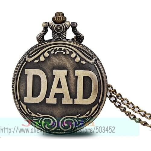 100pcs/lot 0003# New Arrival Bronze The Greatest Dad Round Dial Quartz Pocket Watch Pendant Chain Mens High Quality Best Gift